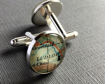 Customised Mens Cufflinks, Personalized London Gift, Silver Map Cufflinks