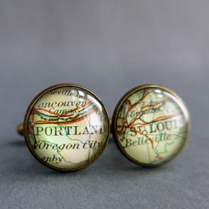 Map Cufflinks, Vintage American and World Maps, Unique Personalised for Men