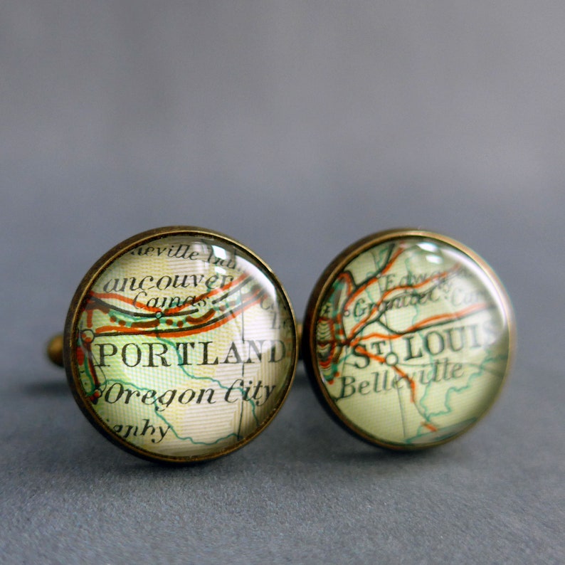 Map Cufflinks, Vintage American and World Maps, Unique Personalised for Men image 1