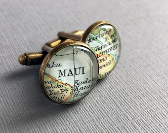 Silver Groomsmen Cufflinks, Best Man Gift, Wedding Cuff Links, Silver, Bronze, Personalized Maps