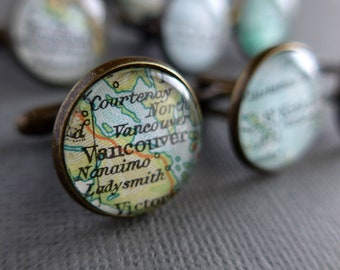 Customizable Cufflinks, Map and Travel Themed Men's Gift Idea, Unique and Unusual