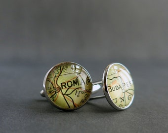 Unique Mens Cuff Links, Customized Cufflinks, Paper Map Gift