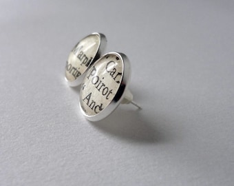 Book Page Earrings, Silver Plated Studs, Novels, English Literature
