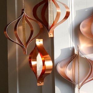 Mid Century Modern Decor, Set of 5 Copper Metallic Hanging Ornaments image 1