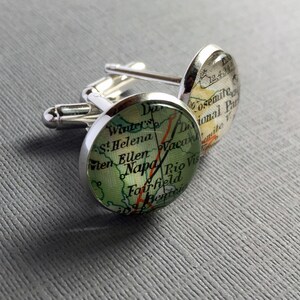Silver Groomsmen Cufflinks, Best Man Gift, Wedding Cuff Links, Silver, Bronze, Personalized Maps image 5