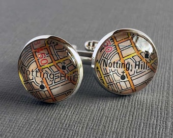 Mens Silver Cufflinks, Personalised London A-Z Maps, Roads, Streetnames