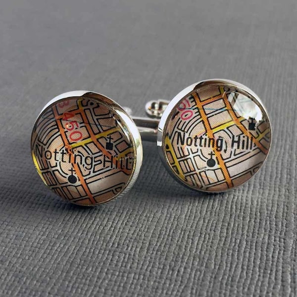 Mens Silver Cufflinks, Personalised London A-Z Maps, Roads, Streetnames