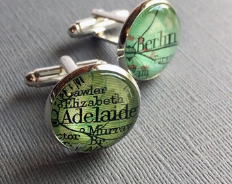Personalized Map Cufflinks, Vintage Paper, World Travel Gift