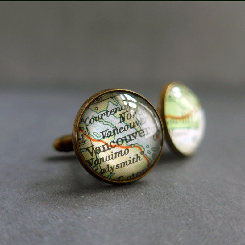 Map Cufflinks, Vintage American and World Maps, Unique Personalised for Men Bronze