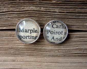 Simple Silver Plated Stud Earrings, Book Lover Gift, Poirot and Marple