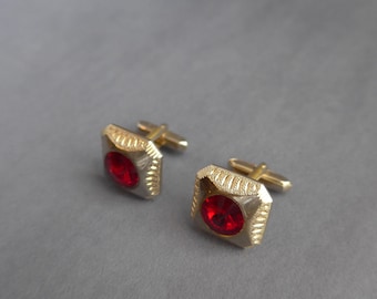 Vintage Cufflinks, Red Gold, 1970s, Mens, Womens Cuff Links