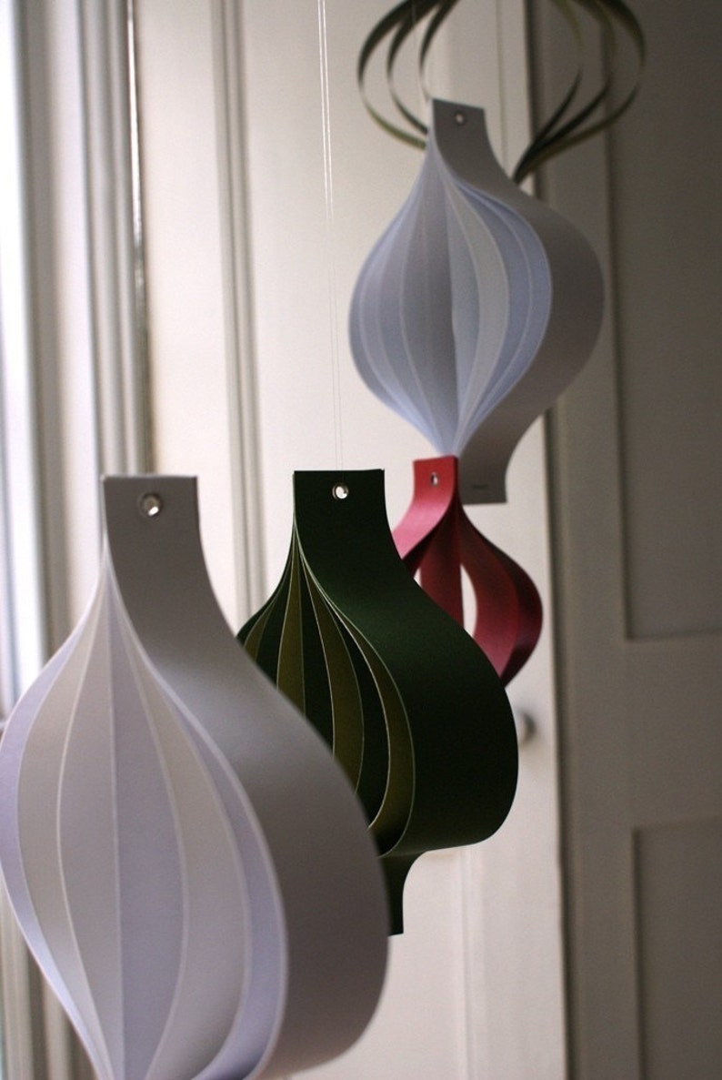 Paper Christmas decorations large red white and green hanging geometric curves