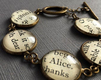 Alice In Wonderland Bracelet Bronze Glass Book Jewellery