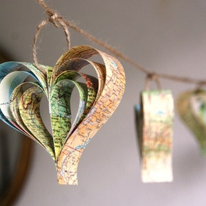 Multicoloured Garland, Maps, Geographical, Geometric Hearts, Unique Hanging Ornaments
