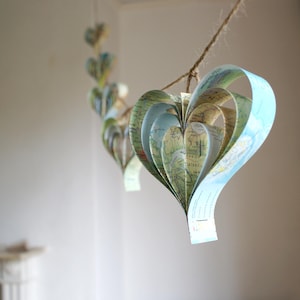 Garland of Hearts made with Vintage Map Paper