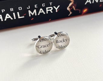 Sci Fi Book Cufflinks, Grace and Rocky, Project Hail Mary Wedding Accessories for Him