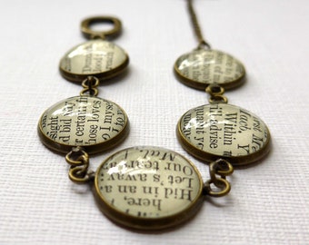 Book Bracelet with Shakespeare Text, Graduation Gift Idea