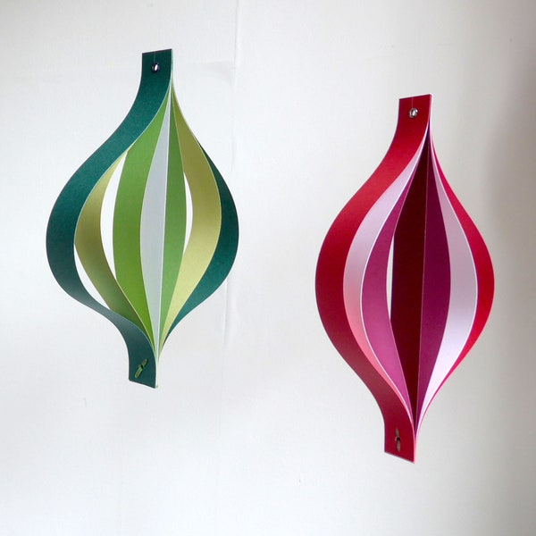 Paper Christmas Decorations, Large Red White and Green Hanging Ornaments, Geometric Scandi Chic