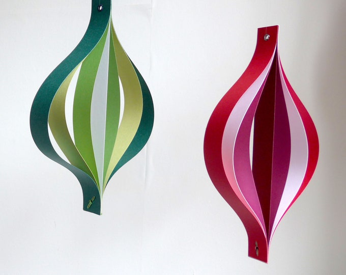 Paper Christmas decorations large red white and green hanging geometric curves