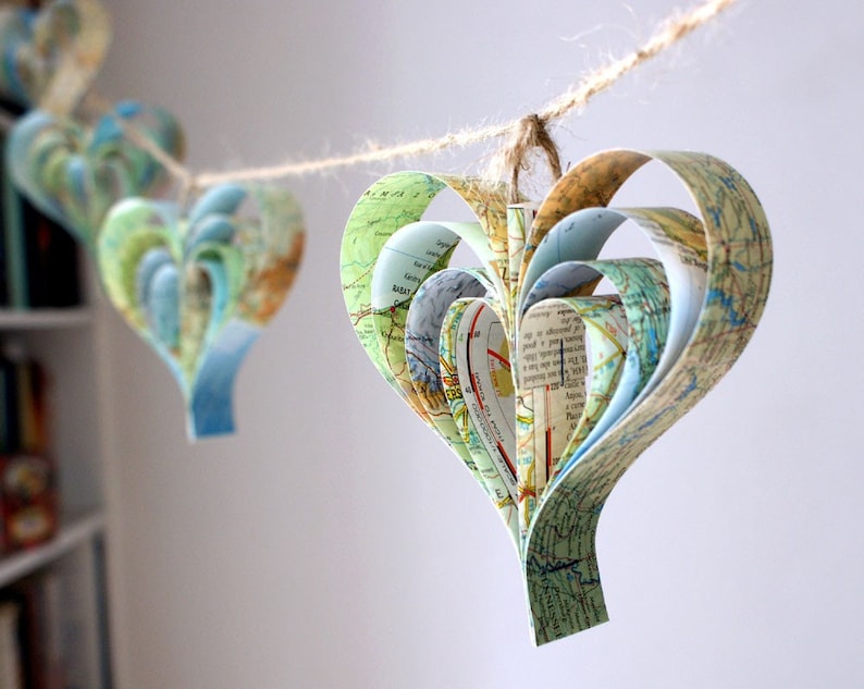 Pale Blue Map Decorations, Travel Themed, Paper Garland, Multicoloured image 3