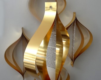 Set of 5 Gold Metallic Hanging Ornaments, Mid Century Modern Decor