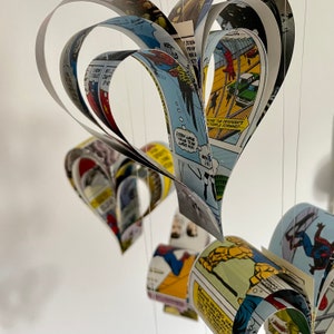 Paper Hearts Comic Books Party Decorations Upcycled Geek, Wedding Decor imagem 4