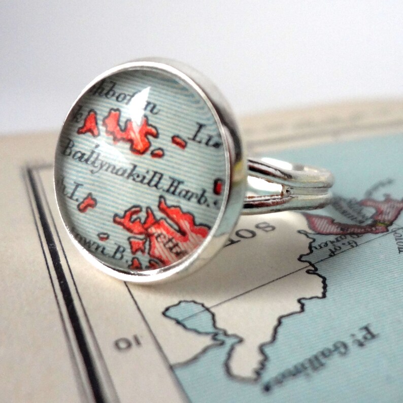 Silver Ring for Women, Adjustable, Personalized with Custom Placename Map image 3