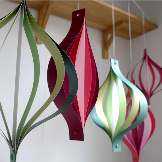Large Paper Red, White and Green Ceiling Ornaments
