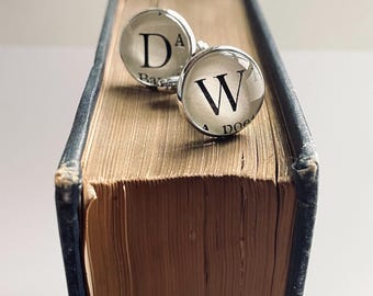 Personalised Monogram Cufflinks, Book Lover Jewellery for Men