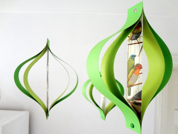 Spring Green Easter Home Decor Upcycled Nature Paper Mid Century