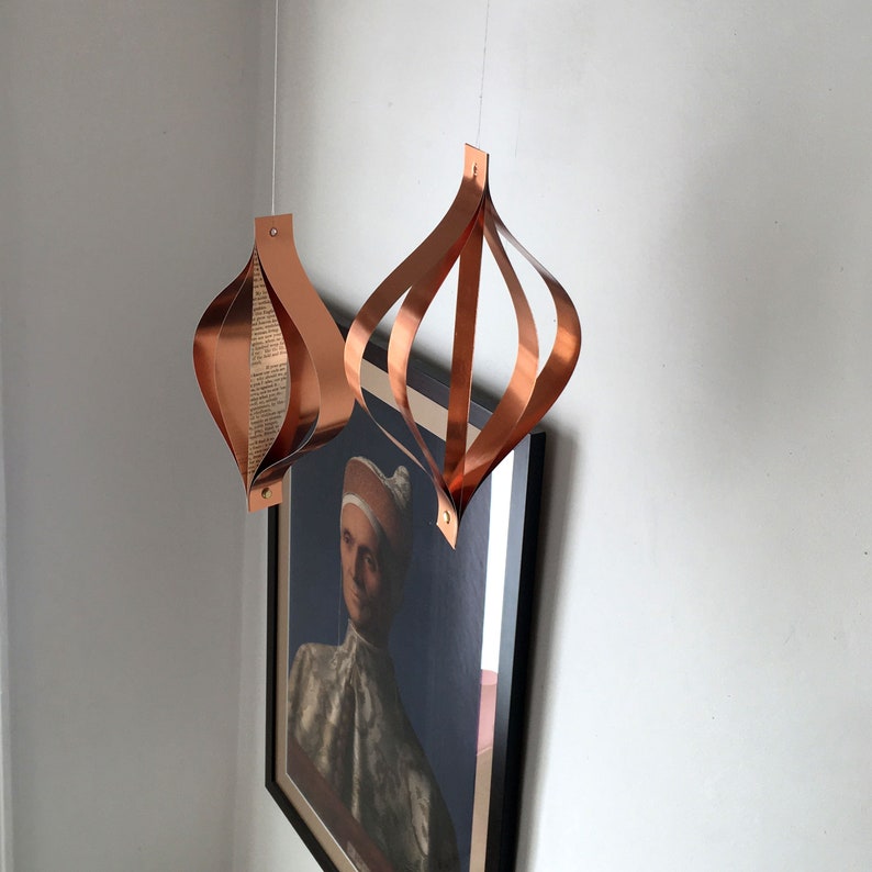 Mid Century Modern Decor, Set of 5 Copper Metallic Hanging Ornaments image 6