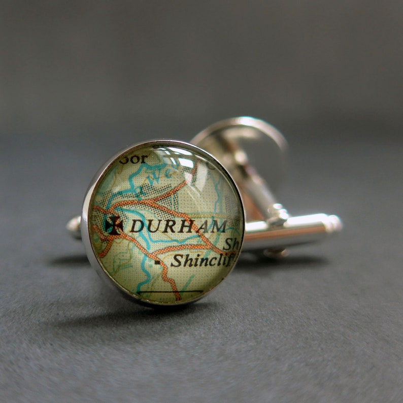 Silver Plated Map Cuff Links customised with placenames using vintage maps