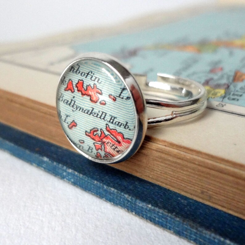 Silver Ring for Women, Adjustable, Personalized with Custom Placename Map image 1