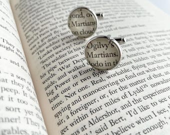 Sci Fi Cufflinks, HG Wells War of the Worlds Text, Novel Jewellery for Men