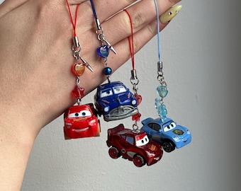 Handmade Disney Cars mini bagcharm / couple phonecharm / matching keyring / McQueen & Sally