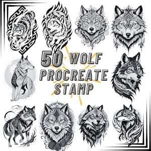 50 Tribal Wolf Tattoo Procreate Stamps: Wolf Designs Brushset