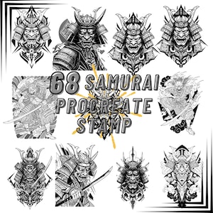 68 Samurai Tattoo Procreate Stamps - Tattoo Stencils - Samurai Brushset - Samurai Designs - Samurai Tattoo Brushes - Tattoo Samurai Clip Art