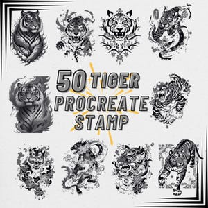 50 Tiger Tattoo Procreate Stamps - Tattoo Stencils - Tiger Brushset - Tiger Designs - Tiger Tattoo Brushes - Tattoo Tiger Clip Art