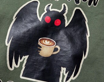 Mothman Coffee – Coffee Now Doom Later - New Brighter Colors! Cryptid Sweatshirt, Funny Gothic Cryptid Gift, Cozy Dark Humor