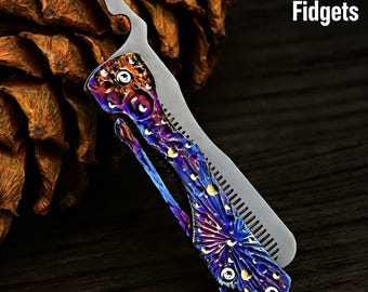 Customs Handmad Titanium Folding Comb Anti Static - EDC Pocket Travel Comb Men Women Starry-Sky