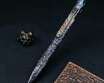 Hand Carved Titanium Pen with Emergency Glass Breaker, Luxury EDC Executive Writing Instrument