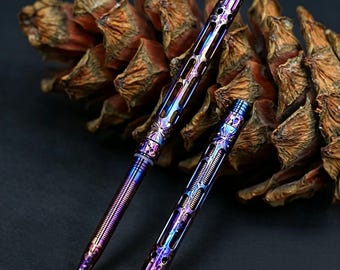 Hand Carved Mini Titanium Keychain Pen, Luxury EDC Emergency Glass Breaker Tool