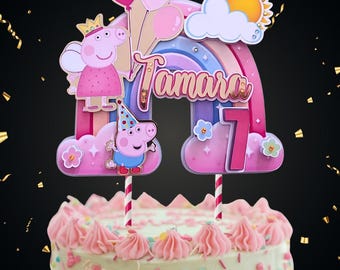 Personalised rainbow pig cake topper Birthday Party Decoration