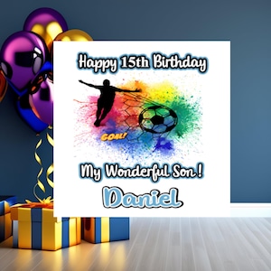 Carte d'anniversaire personnalisée : nom et âge personnalisés | À mon incroyable fils, père, mari, frère ou ami | Carte brillante faite main pour amateur de football