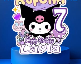 Spersonalizowana ozdoba na tort Hello Kitty z motywem – spersonalizowana dekoracja na przyjęcie urodzinowe z imieniem i wiekiem