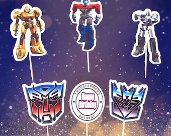 Ozdoby na babeczki Transformers: ręcznie robione dekoracje na imprezę (opakowanie 6 sztuk)