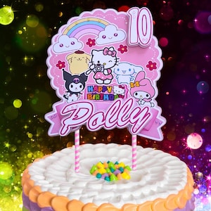 Personalised Sanrio-Style Cake Topper | Custom Name & Age | Birthday Party Decoration
