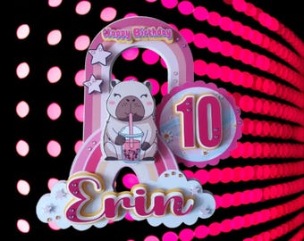 Personalised Capybara Cake Topper Birthday Custom Name Age Party Decoration