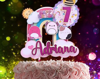 Personalised Birthday Squishmallow Cake Topper | Custom Name & Age Cake Decoration | Kids Party Topper