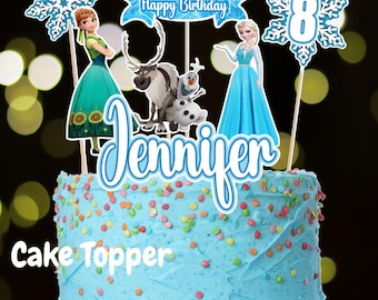 Gepersonaliseerde bevroren caketopper – verjaardagsdecoratie, Elsa Anna-thema, handgemaakte topper meisjesfeest